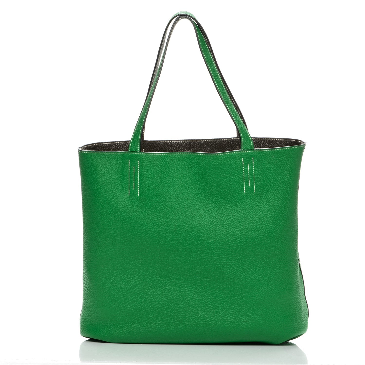 Hermes Taurillon Clemence Double Sens 36 Reversible Tote Vert De Gris Bamboo 5 of 8