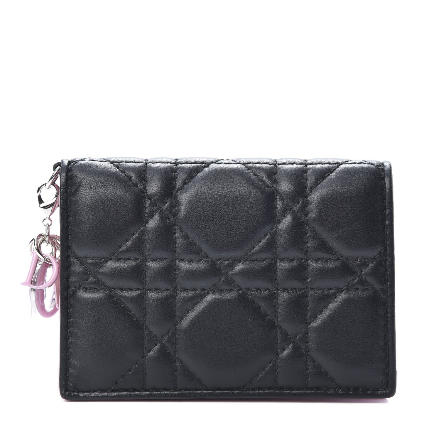 Lambskin Cannage Bi-Color Small Lady Dior Flap Card Holder Black Pink