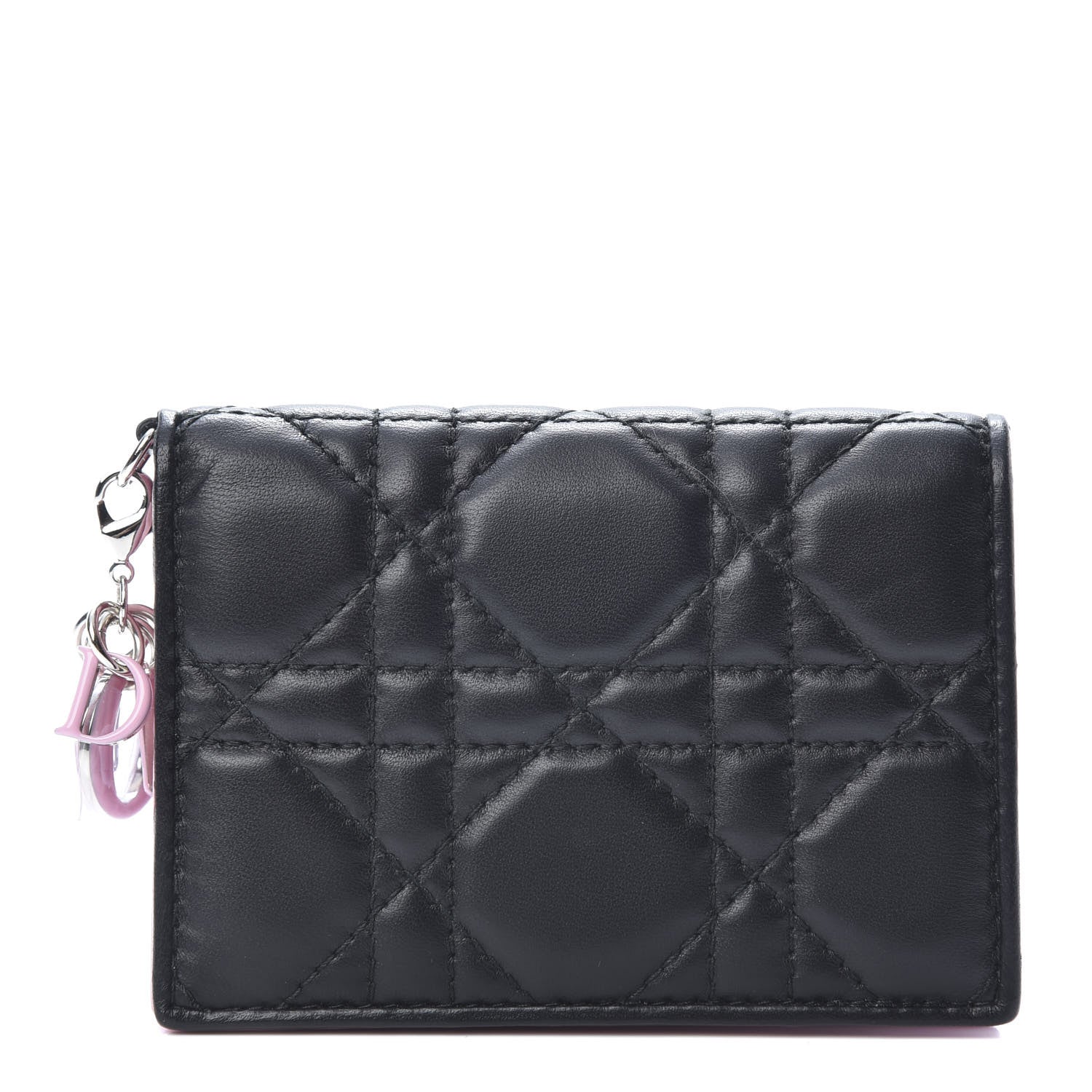 Christian Dior Lambskin Cannage Bi-Color Small Lady Dior Flap Card Holder Black Pink 1 of 8