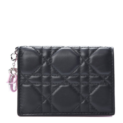 Christian Dior Lambskin Cannage Bi-Color Small Lady Dior Flap Card Holder Black Pink 1 of 8
