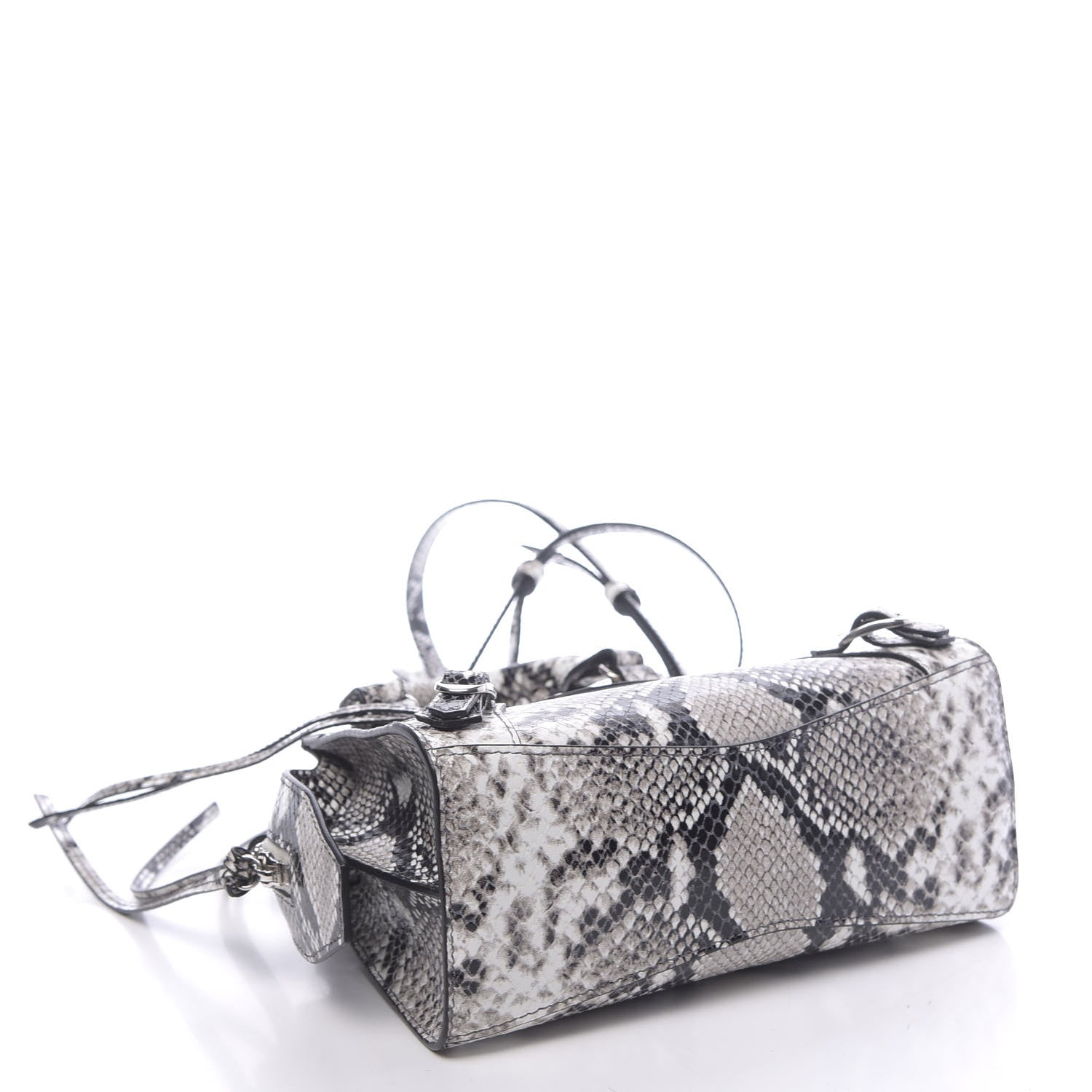 Balenciaga Grained Calfskin Snake Effect Neo Classic Silver Hardware Mini City Black White 4 of 10