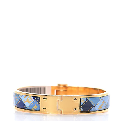 Hermes Enamel Printed Narrow Bolduc Au Carre Hinged Bracelet S Bleu Fumoir 3 of 5