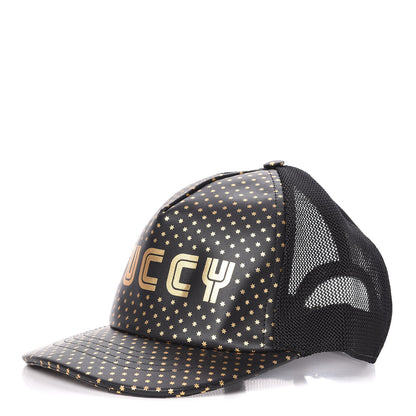 Gucci X SEGA Calfskin GUCCY Stars Baseball Hat S Black Gold 1 of 7