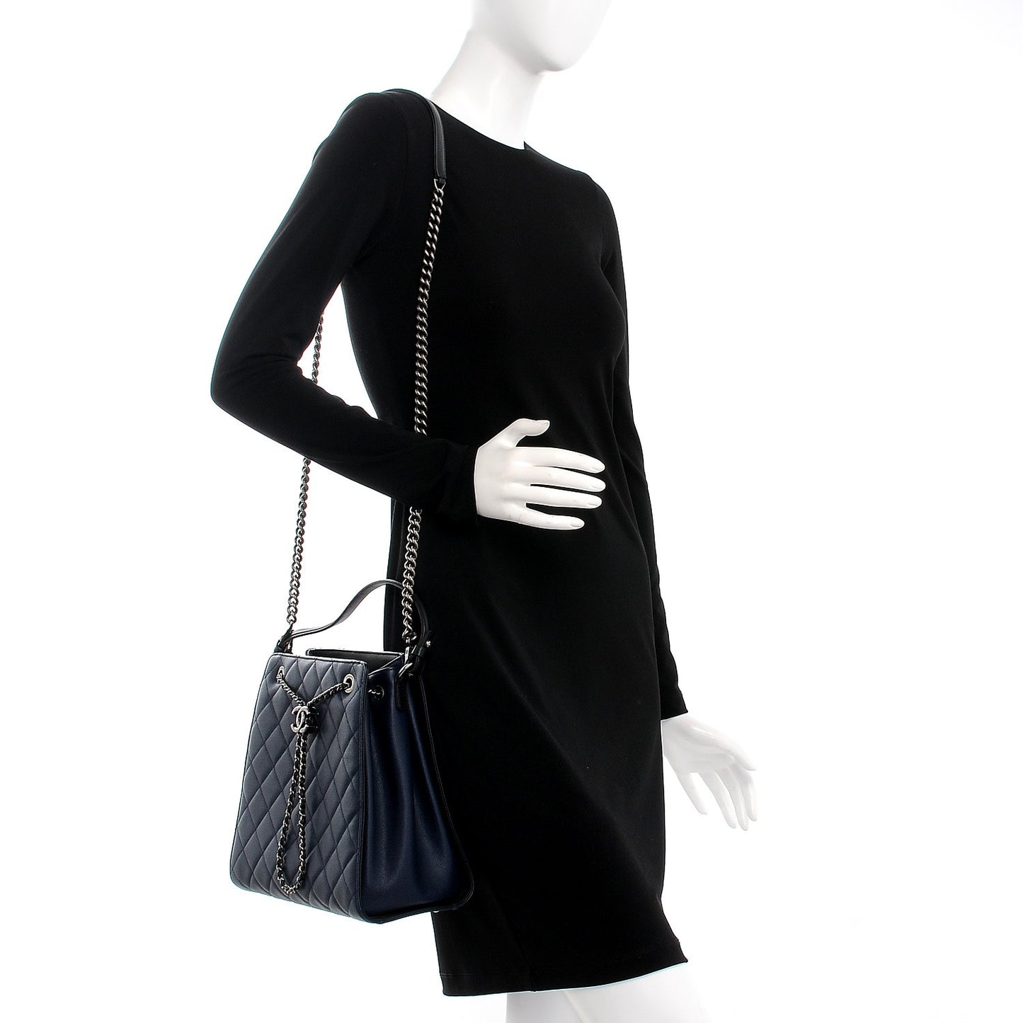 Caviar Quilted Medium CC Bucket Bag Dark Blue