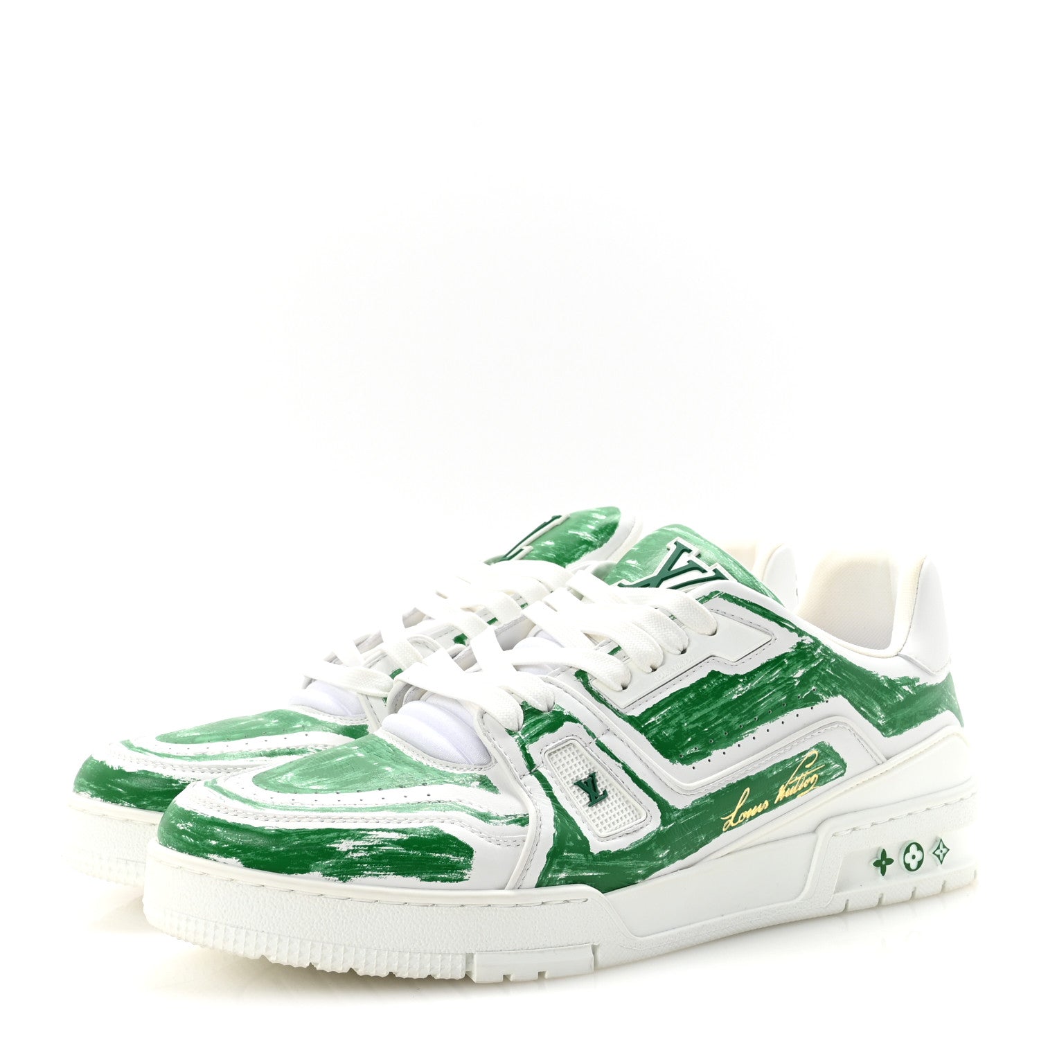 Louis Vuitton Calfskin Mens LV Trainer Sneakers 10 White Green 4 of 10