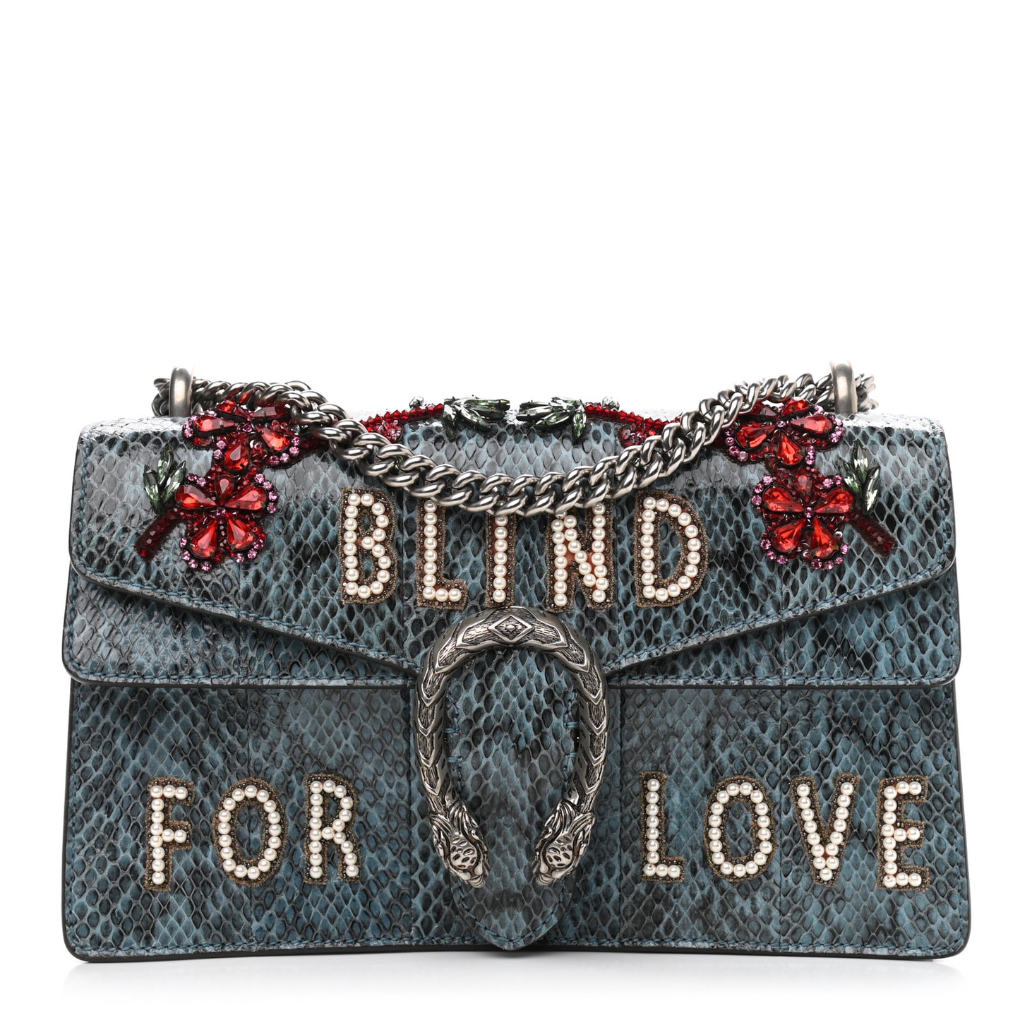 Snakeskin Blind For Love Embroidered Small Dionysus Shoulder Bag Ultramarine Multicolor