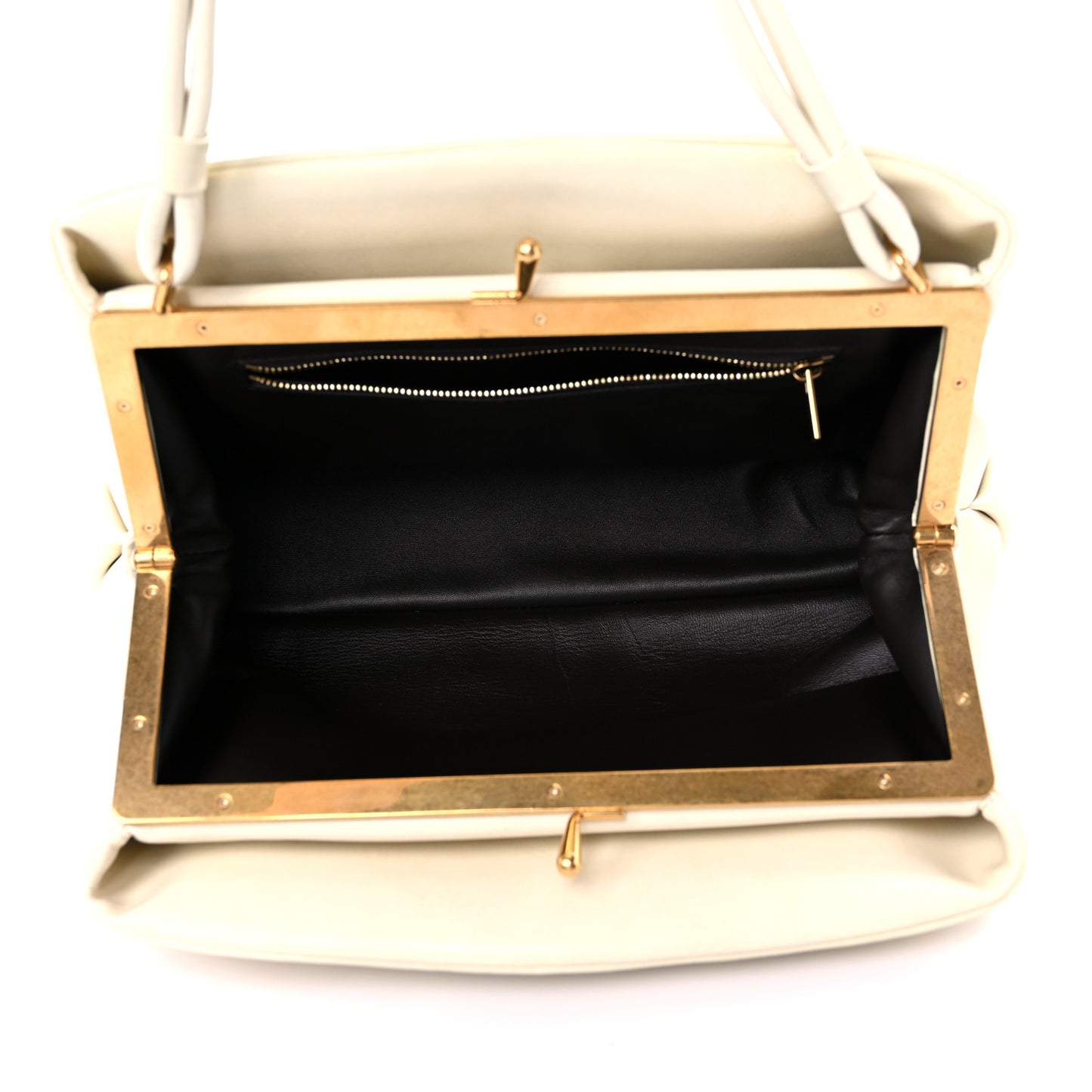 Smooth Calfskin Eyelet Small Top Handle Bag White