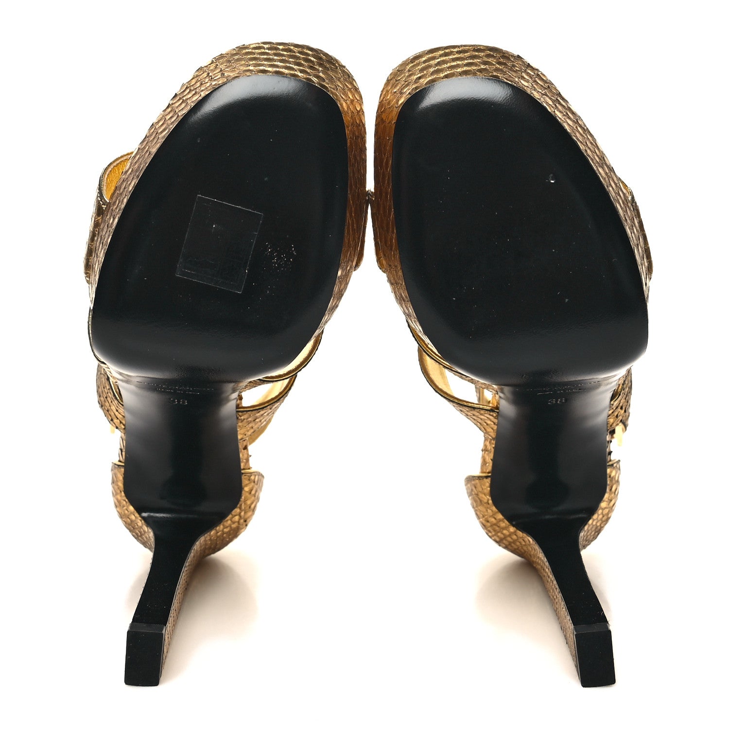 Saint Laurent Calfskin Snakeskin Effect Cosmo Lame Platform Sandals 38 Gold 5 of 11