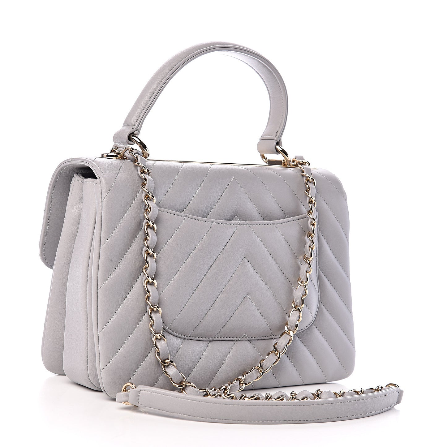 Lambskin Chevron Quilted Small Trendy CC Flap Dual Handle Bag Grey