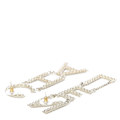 Chanel Crystal Cha-Nel Logo Drop Earrings Gold 3 of 5
