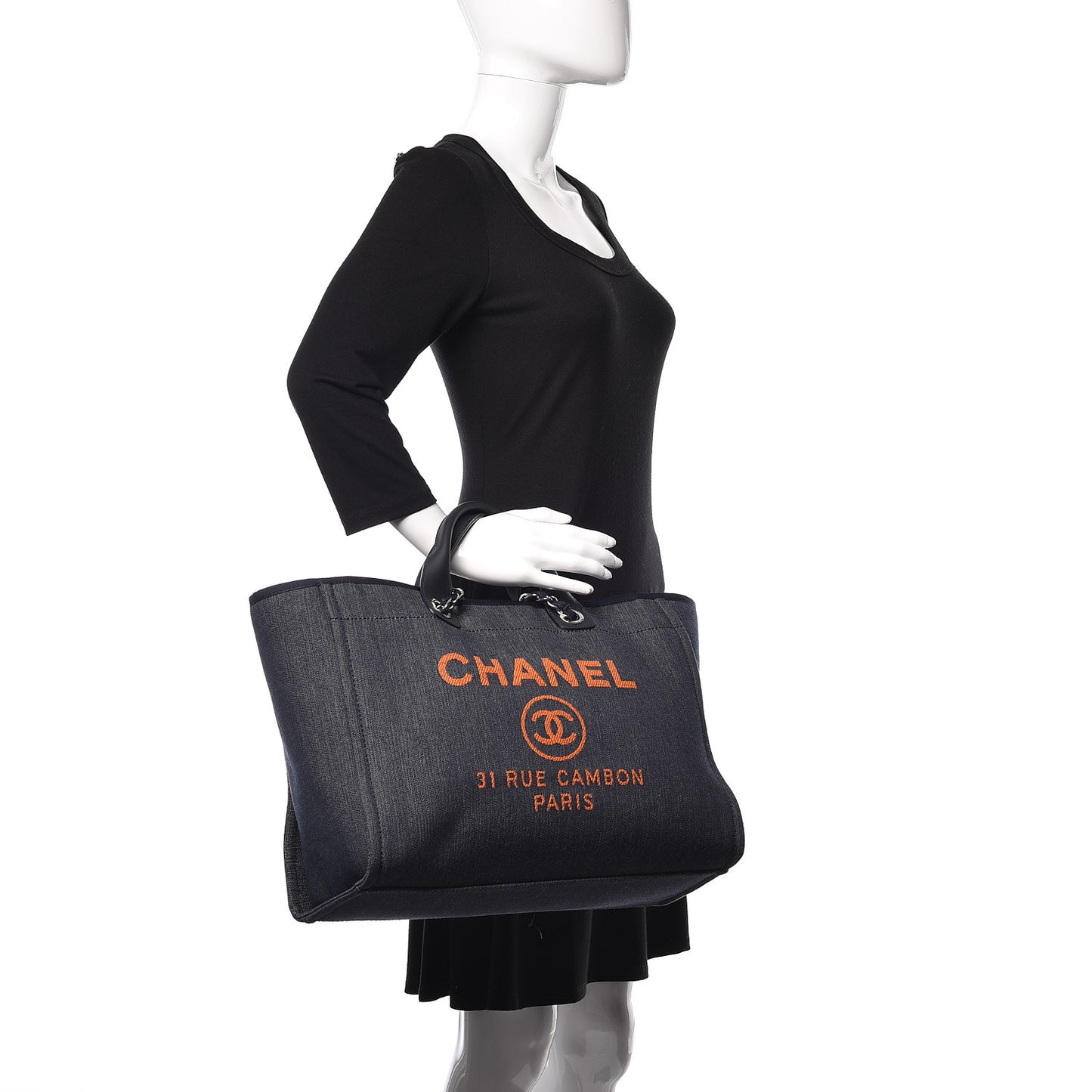 Denim Large Deauville Tote Blue Orange