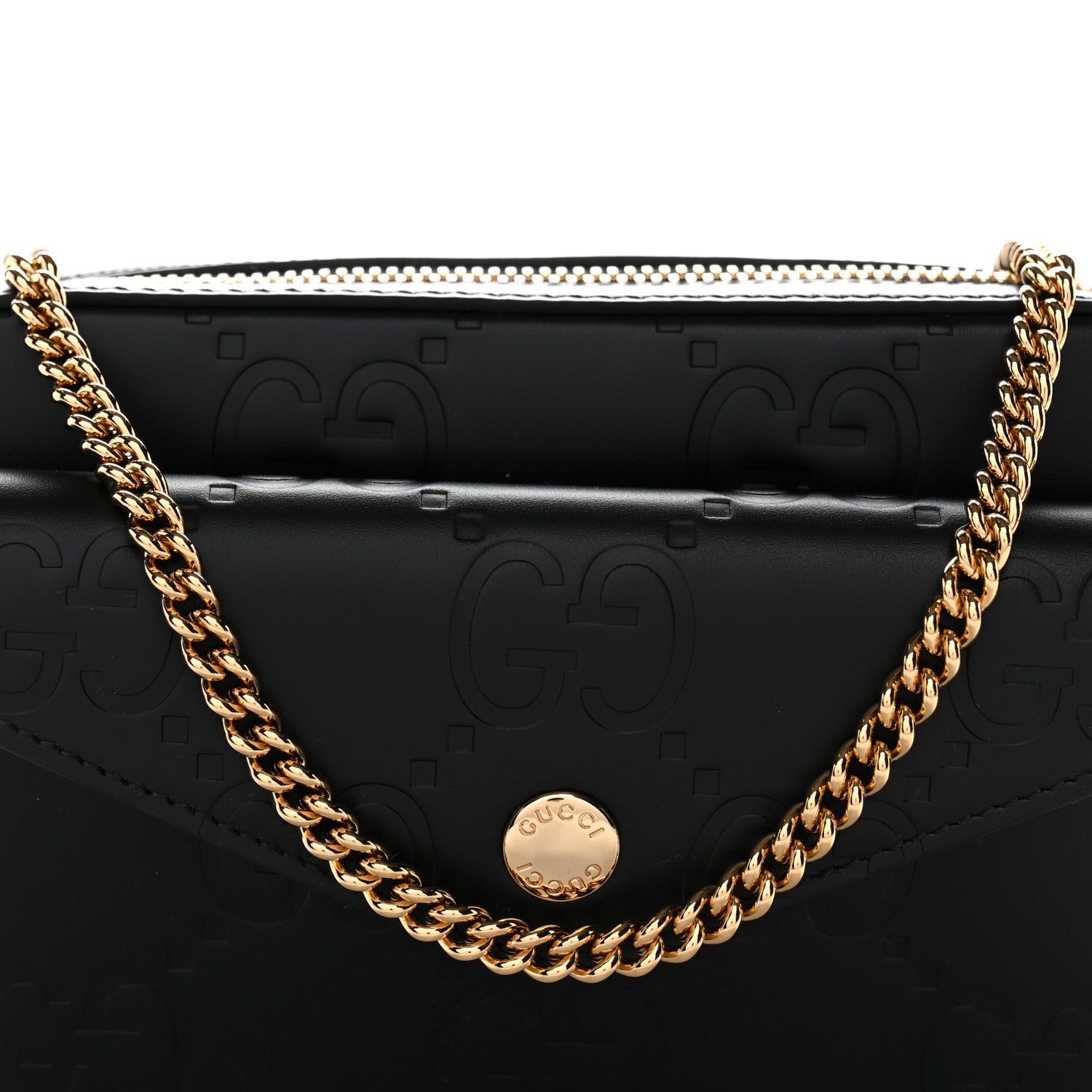 Gucci Calfskin GG Super Mini Debossed Chain Wallet Black 8 of 10