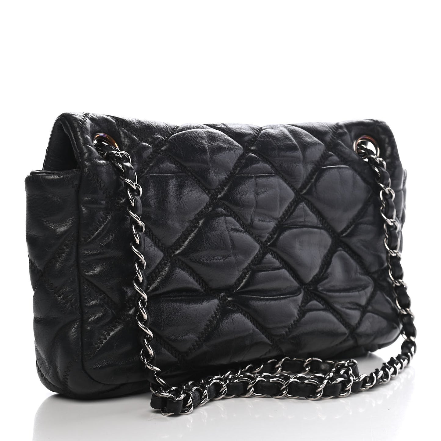 Calfskin Small Bubble Quilt Flap Black