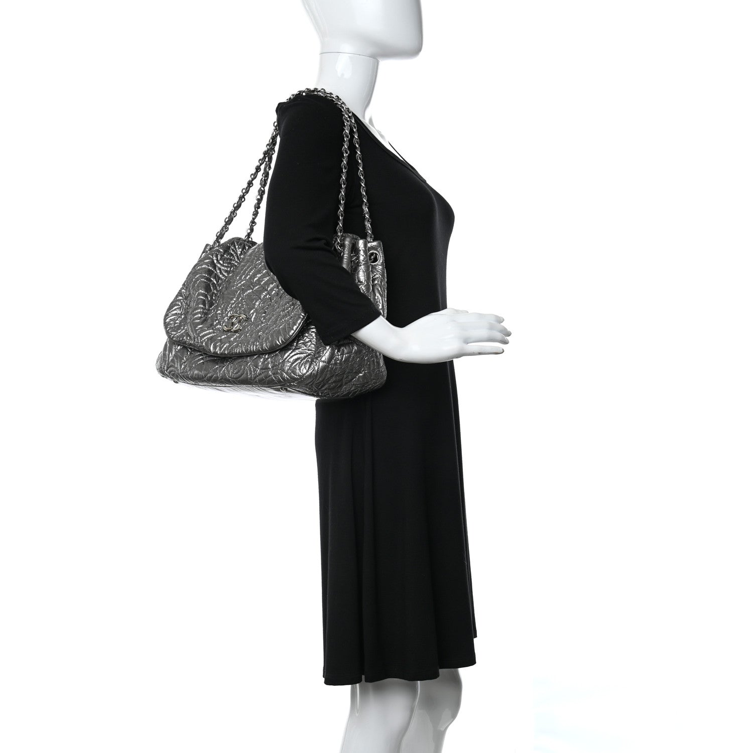 Chanel Vinyl Graphic Edge Accordion Flap Bag Silver 2 of 11