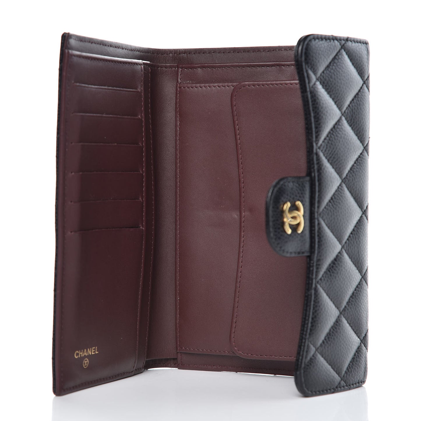 Caviar Quilted Large Flap Wallet Black