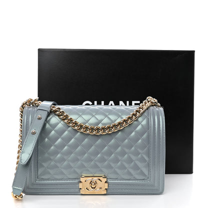 Chanel Iridescent Glazed Calfskin Quilted New Medium Boy Flap Light Blue 13 of 13