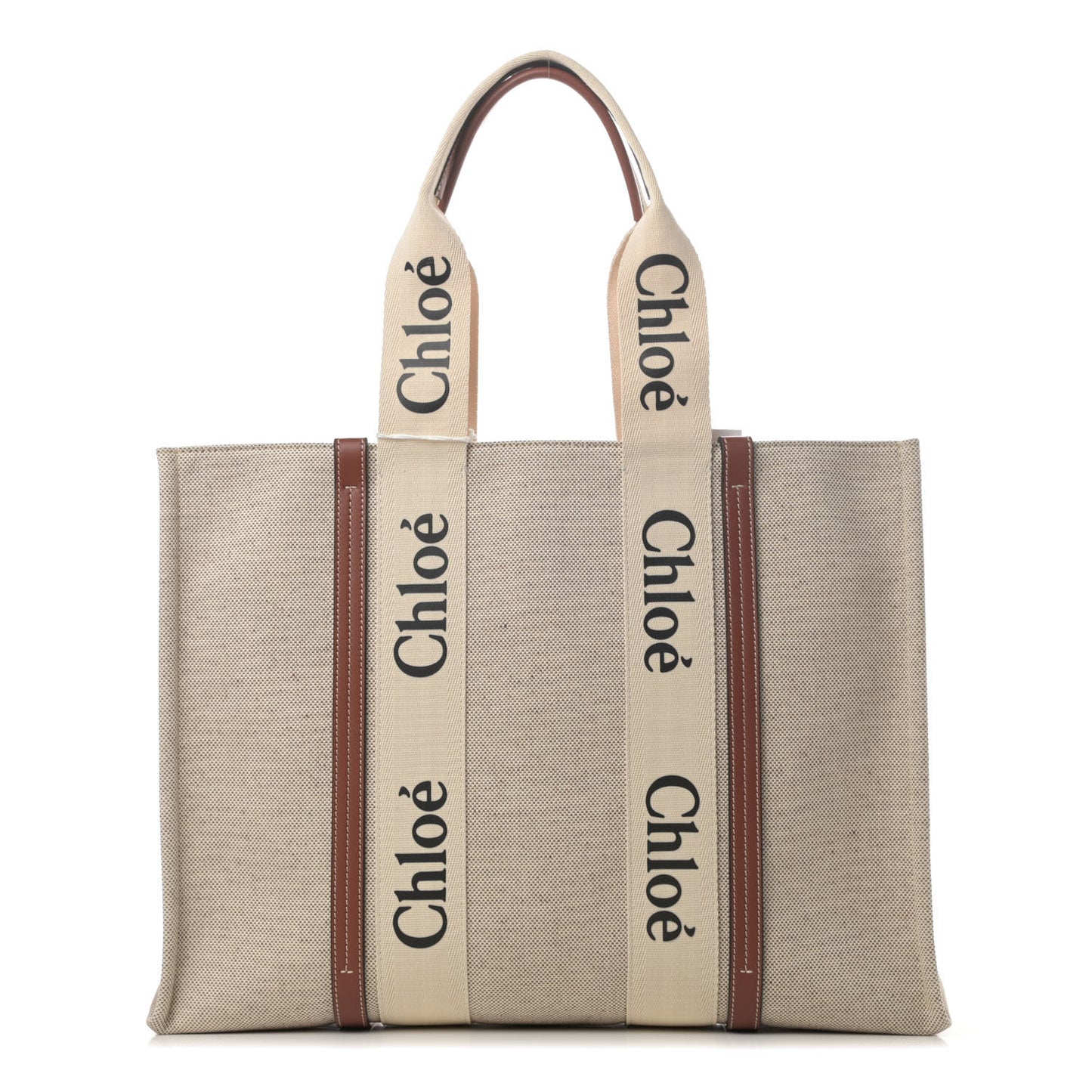 Cotton Calfskin Large Woody Ribbon Tote White Brown