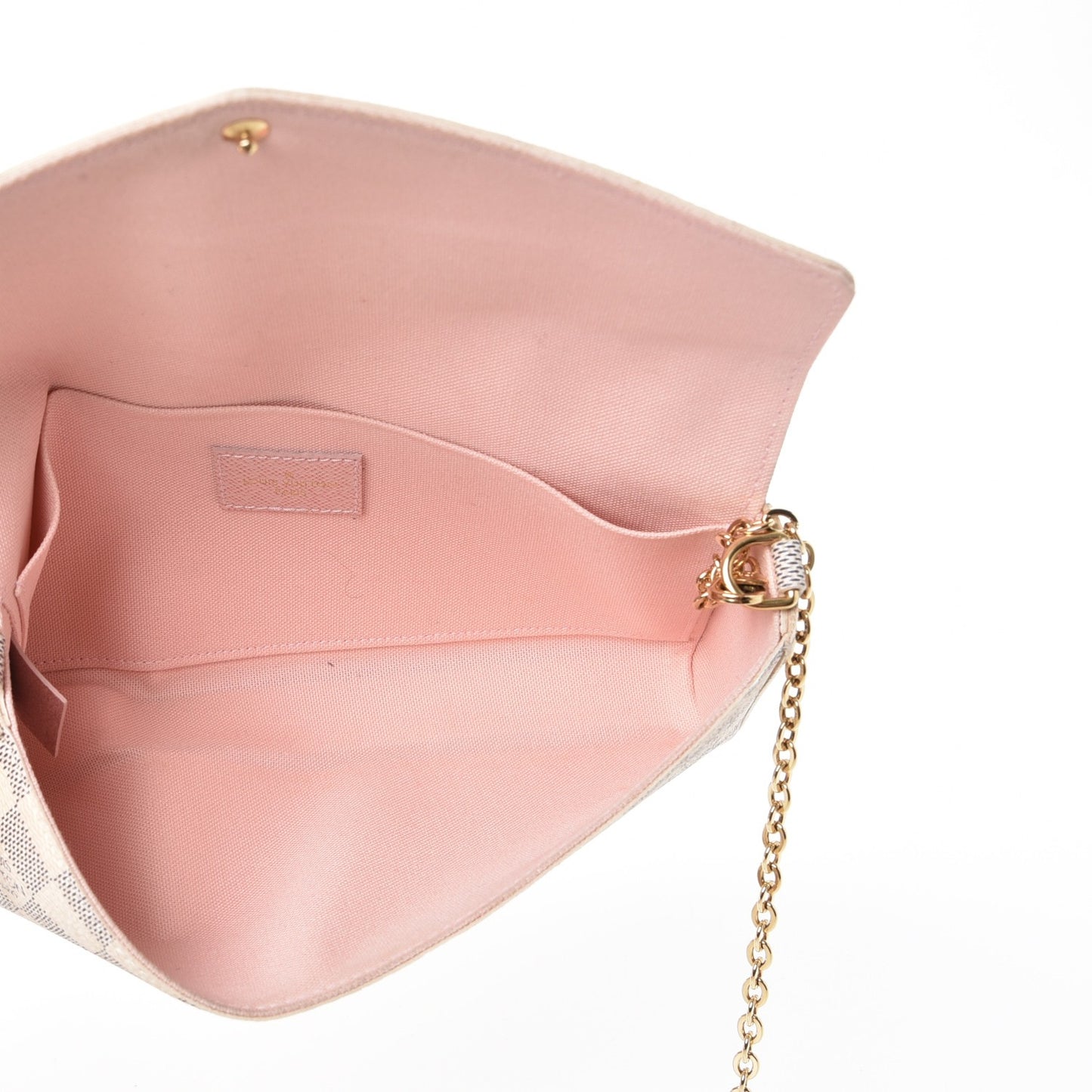 Damier Azur Pochette Felicie Chain Wallet Rose Ballerine