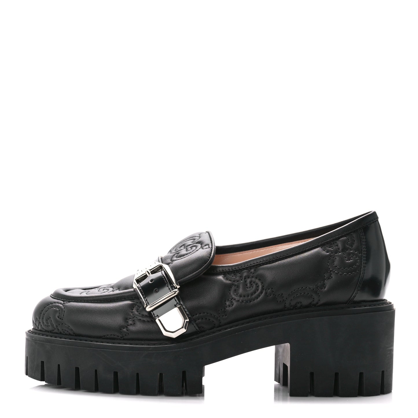 Nappa Cordovan Lux GG Matelasse Buckled Platform Lug Sole 60mm Loafers 37.5 Black