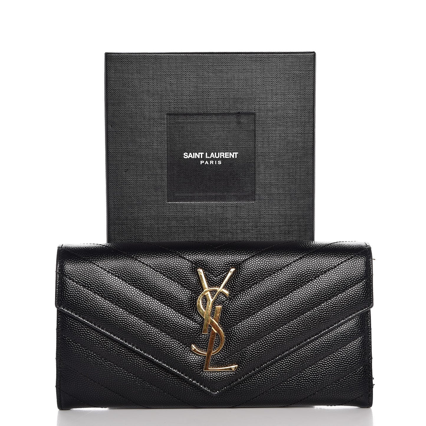 Grain De Poudre Matelasse Chevron Monogram Flap Wallet Black