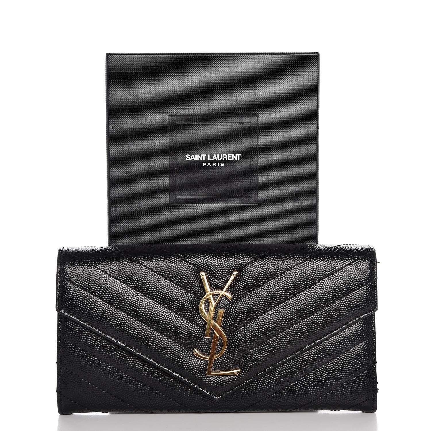 Saint Laurent Grain De Poudre Matelasse Chevron Monogram Flap Wallet Black 8 of 8