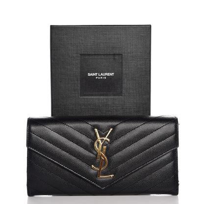 Saint Laurent Grain De Poudre Matelasse Chevron Monogram Flap Wallet Black 8 of 8