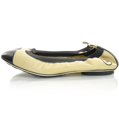 Chanel Lambskin Elastic CC Ballet Flats 37 Black Beige 2 of 10