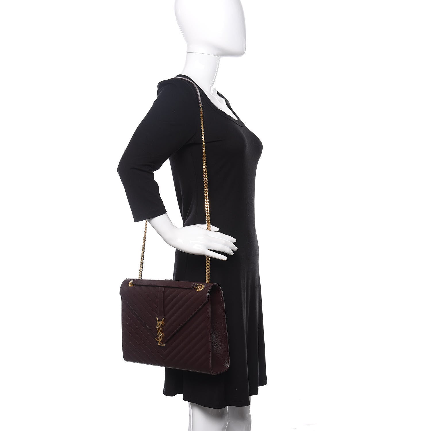 Saint Laurent Grain De Poudre Matelasse Chevron Large Monogram Satchel Rouge Legion 2 of 10