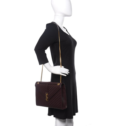 Saint Laurent Grain De Poudre Matelasse Chevron Large Monogram Satchel Rouge Legion 2 of 10