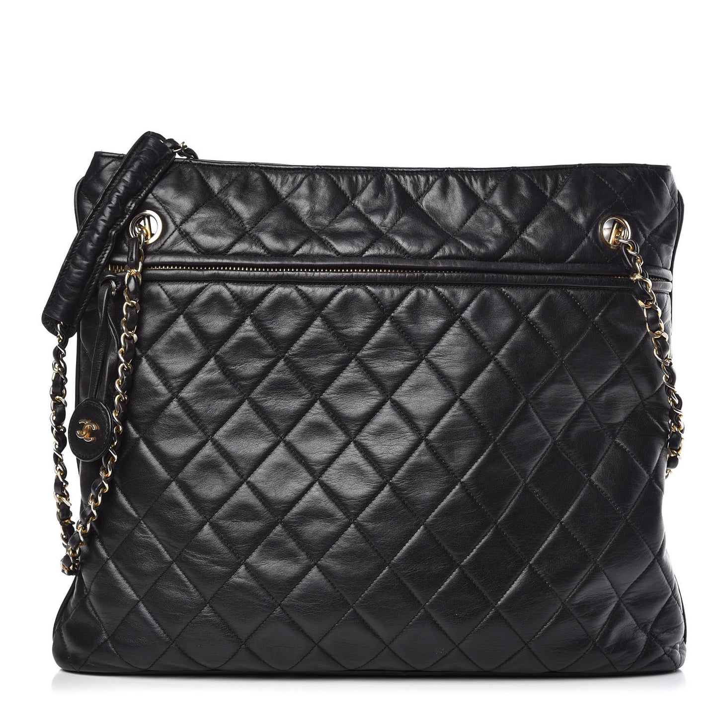 Lambskin Quilted Shopping Tote Black