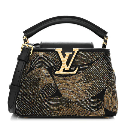 Louis Vuitton Satin Beaded Embroidered Cruella Calfskin Capucines Mini Gold Black 1 of 10