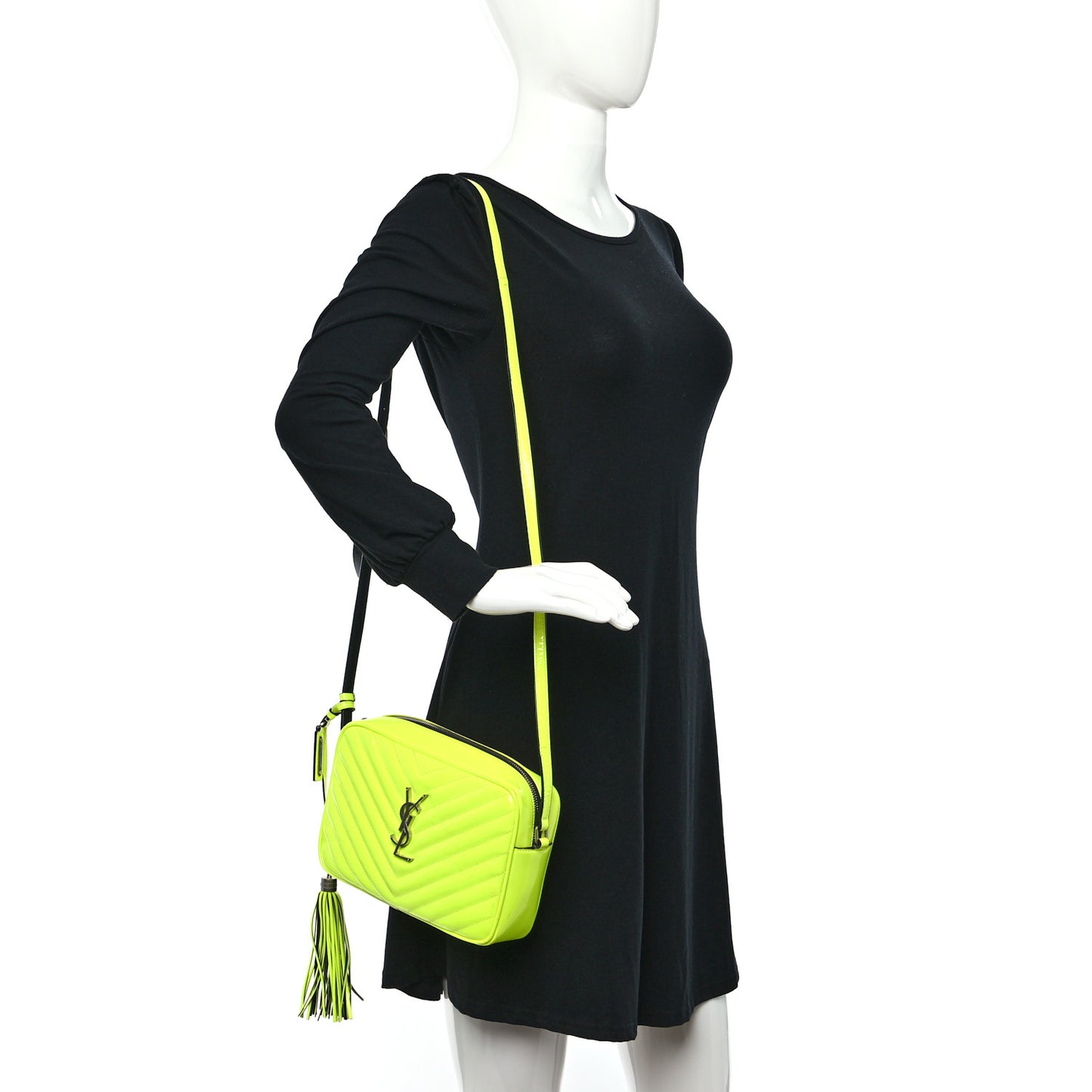 Patent Calfskin Matelasse Monogram Lou Camera Bag Neon Yellow