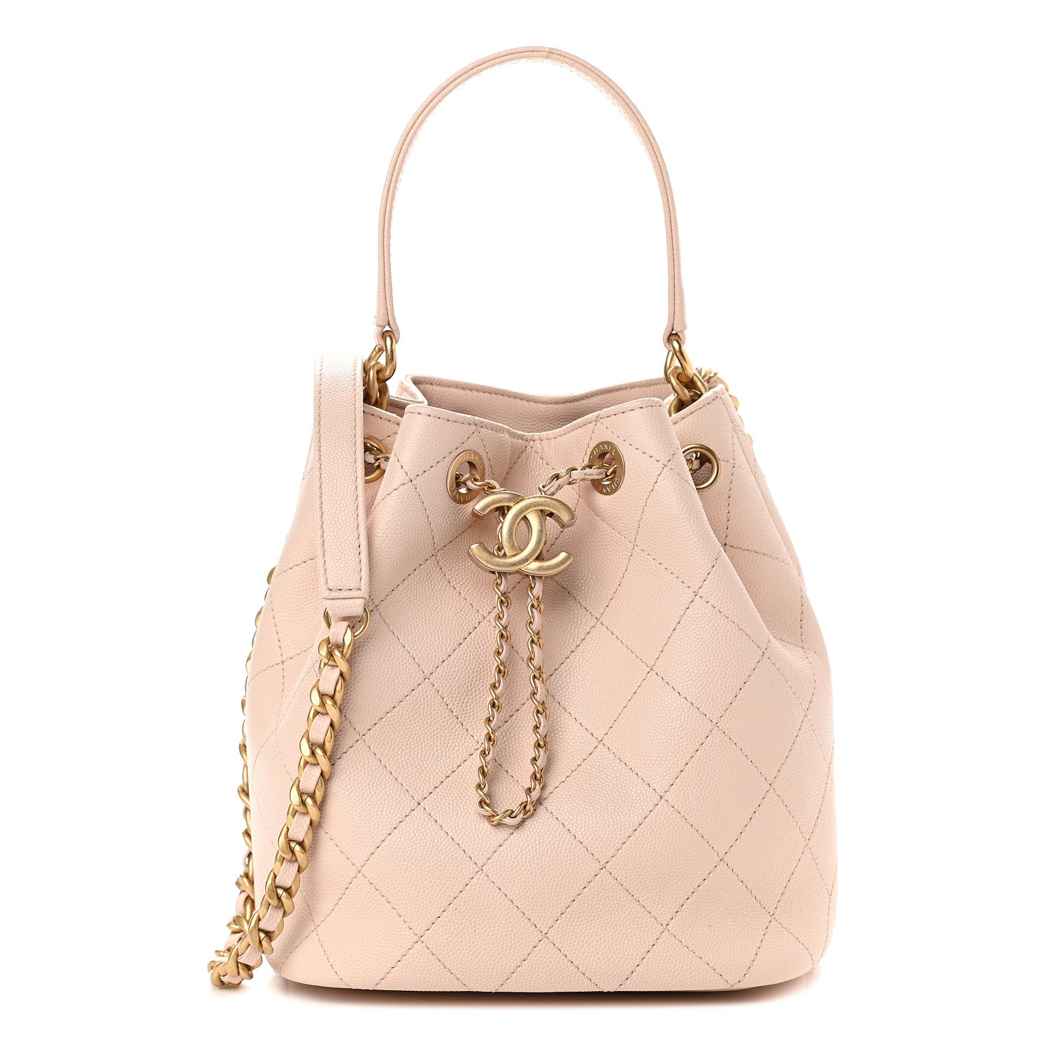Chanel Caviar Quilted Fashion Therapy Bucket Drawstring Bag Beige 1 of 6