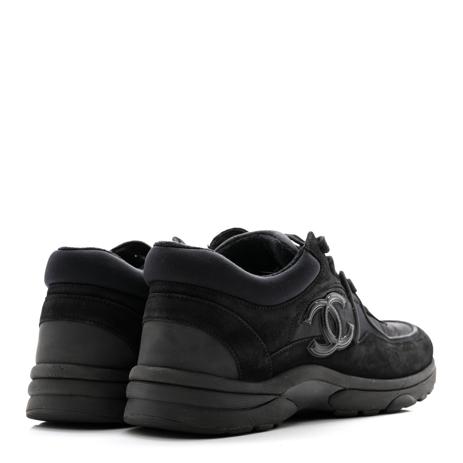 Chanel Fabric Calfskin Suede CC Sneakers 38 Black 4 of 10