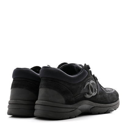 Chanel Fabric Calfskin Suede CC Sneakers 38 Black 4 of 10