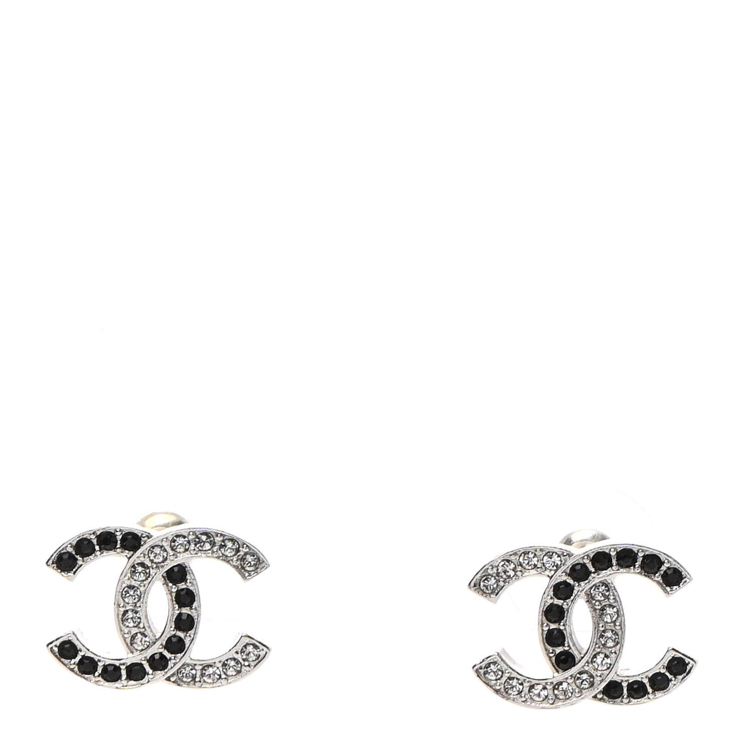 Chanel Crystal CC Earrings Silver Black 1 of 5