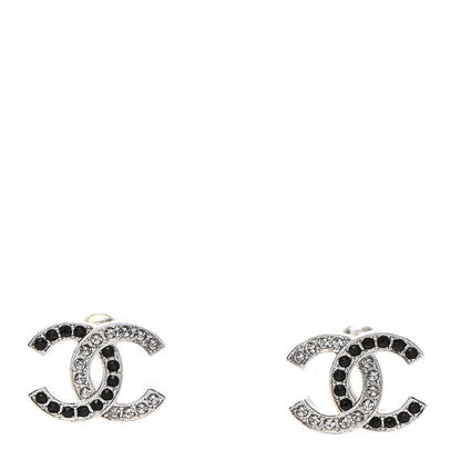 Chanel Crystal CC Earrings Silver Black 1 of 5