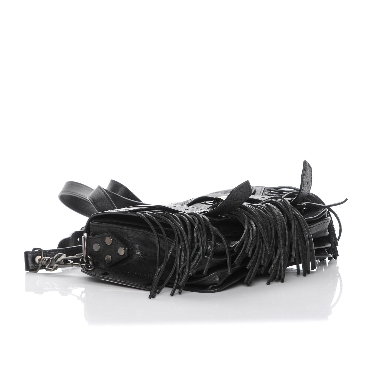 Lambskin Fringe PS1 Crossbody Pouch Black