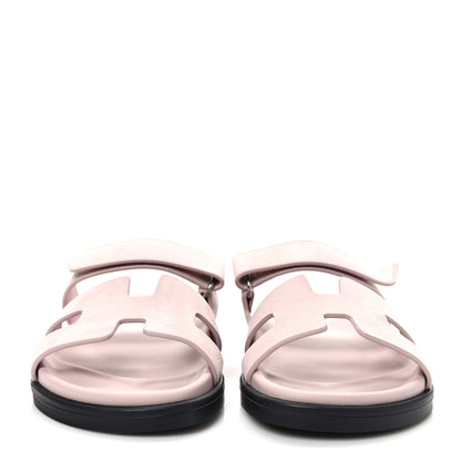 Hermes Suede Goatskin Womens Chypre Sandals 37.5 Rose Porcelaine 2 of 9