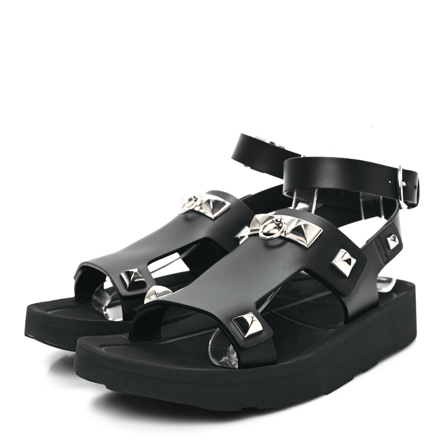 Hermes Calfskin Medor Studded Womens Intuition Sandals 38.5 Black 3 of 9