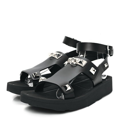 Hermes Calfskin Medor Studded Womens Intuition Sandals 38.5 Black 3 of 9
