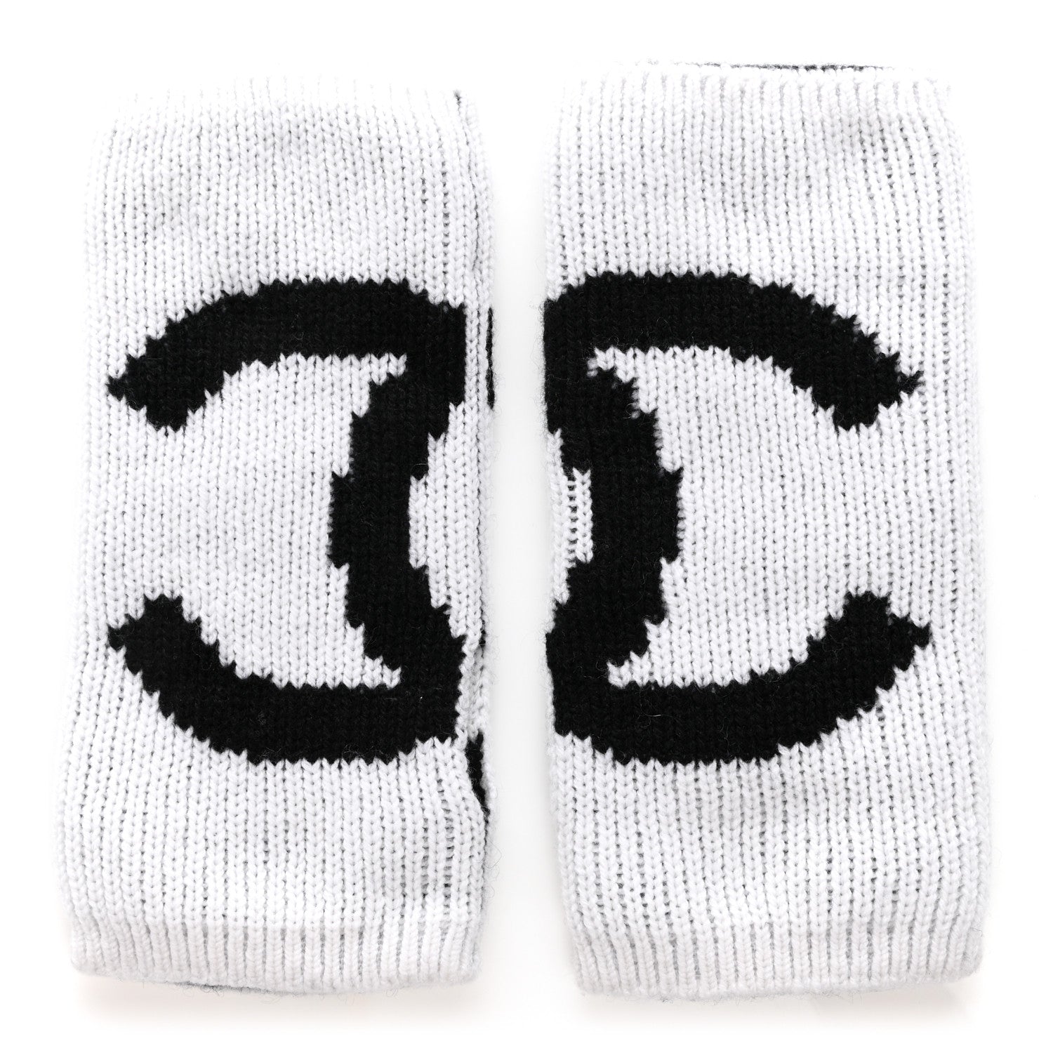 Chanel Cashmere CC Fingerless Gloves White Black 2 of 4