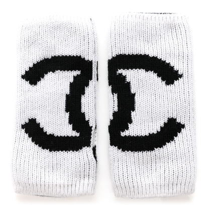 Chanel Cashmere CC Fingerless Gloves White Black 2 of 4