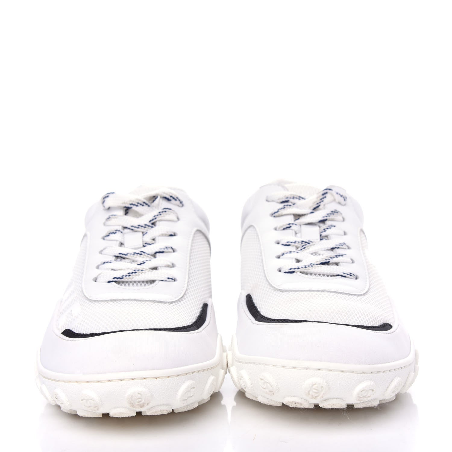 Chanel Calfskin Mesh Lycra Womens Logo Sneakers 38.5 White 2 of 11