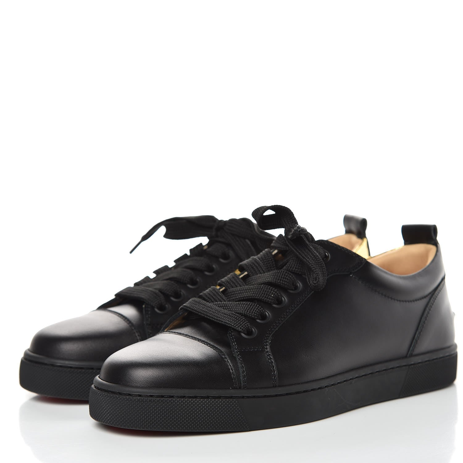 Christian Louboutin Calfskin Laminato Dino Womens Ying Louis Junior Flat Sneakers 36 Black Gold 3 of 10