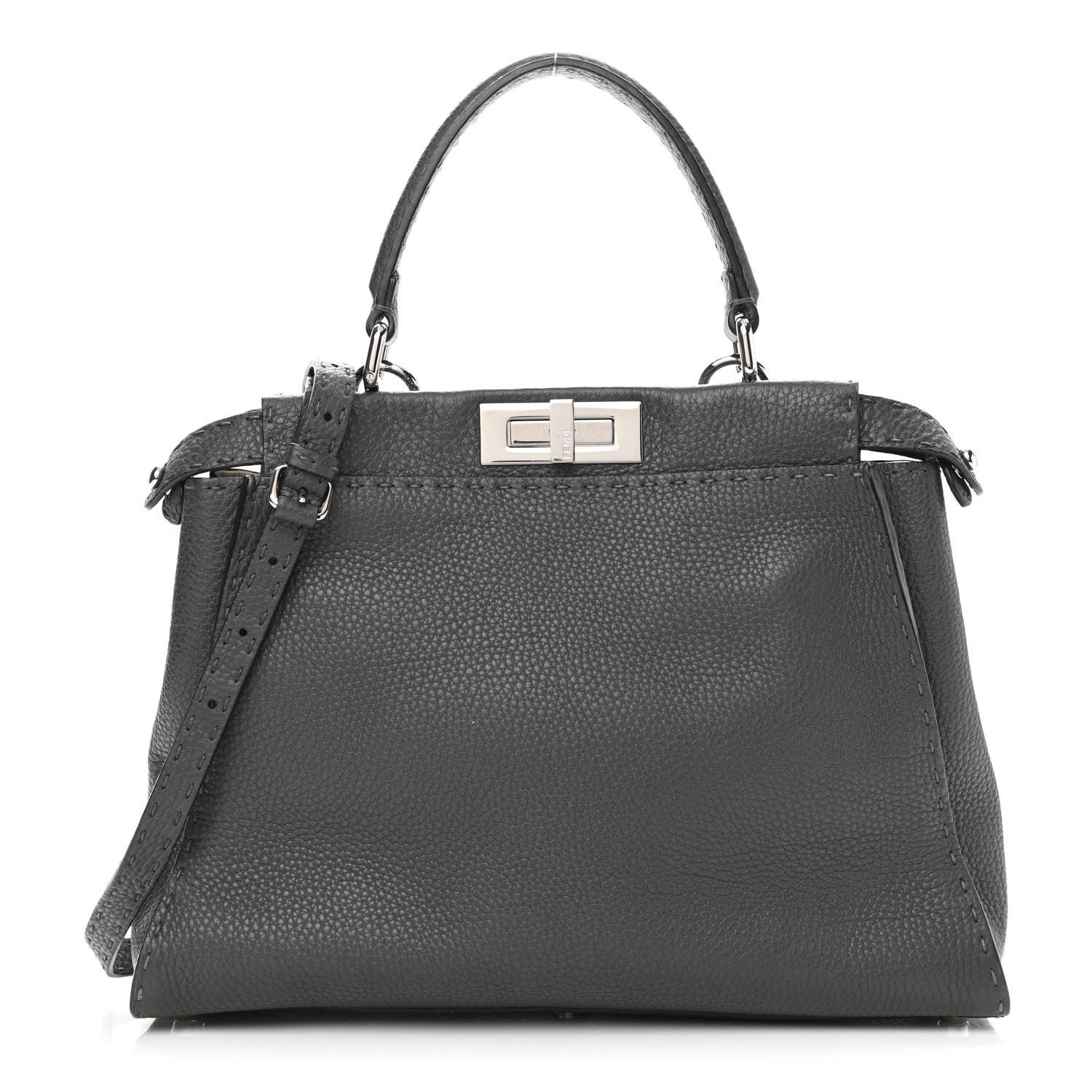 Fendi Cuoio Romano Selleria Bi-Color Medium Peekaboo Iconic Satchel Asfalto Latte 1 of 12