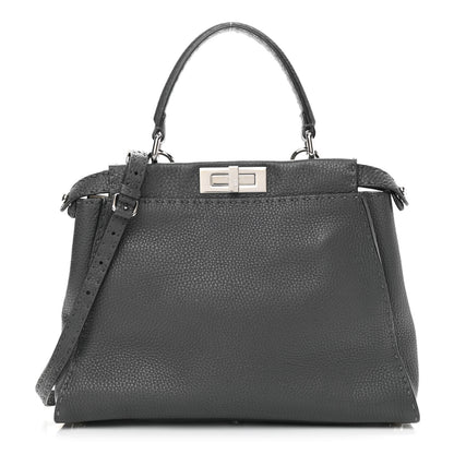 Fendi Cuoio Romano Selleria Bi-Color Medium Peekaboo Iconic Satchel Asfalto Latte 1 of 12