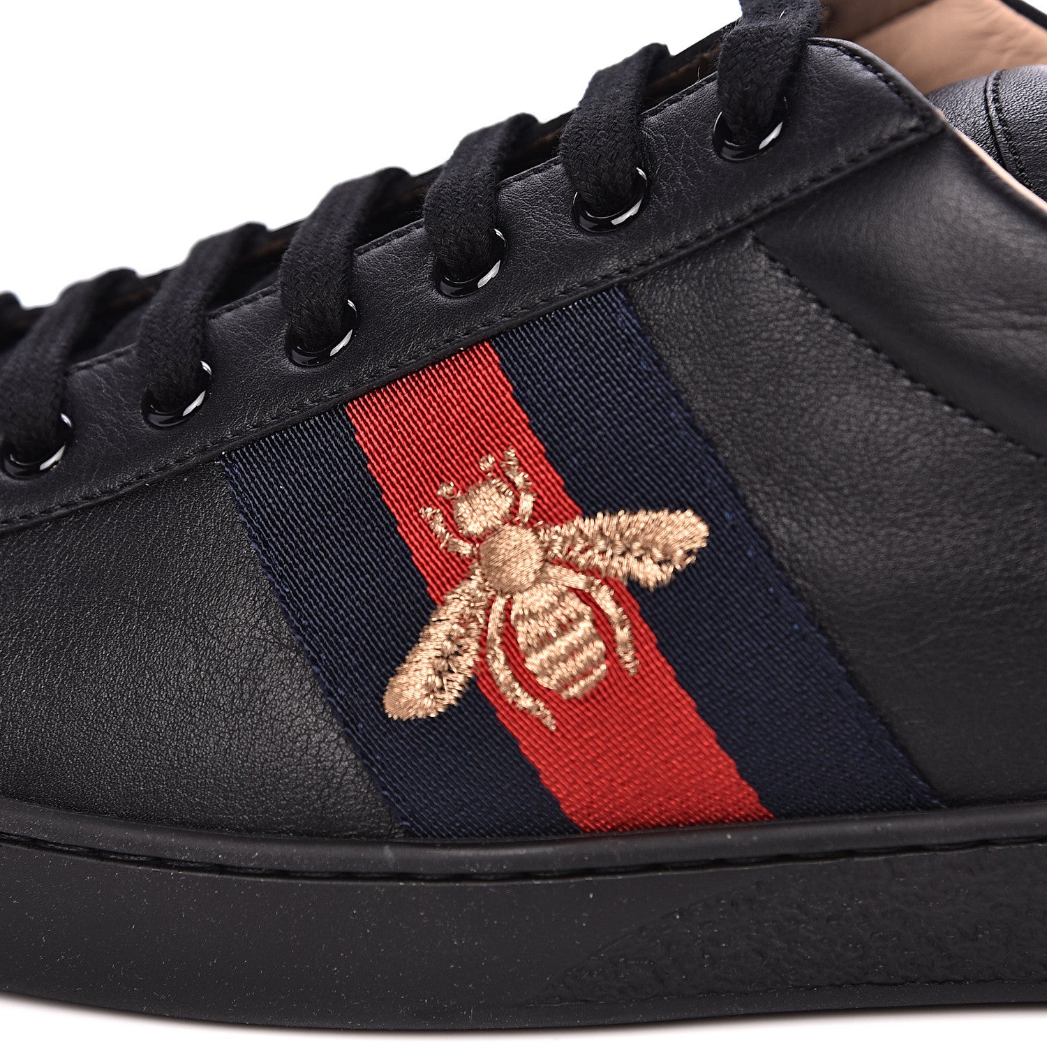 Gucci Calfskin Web Bee Embroidered Mens Ace Sneakers 12.5 Black 10 of 11