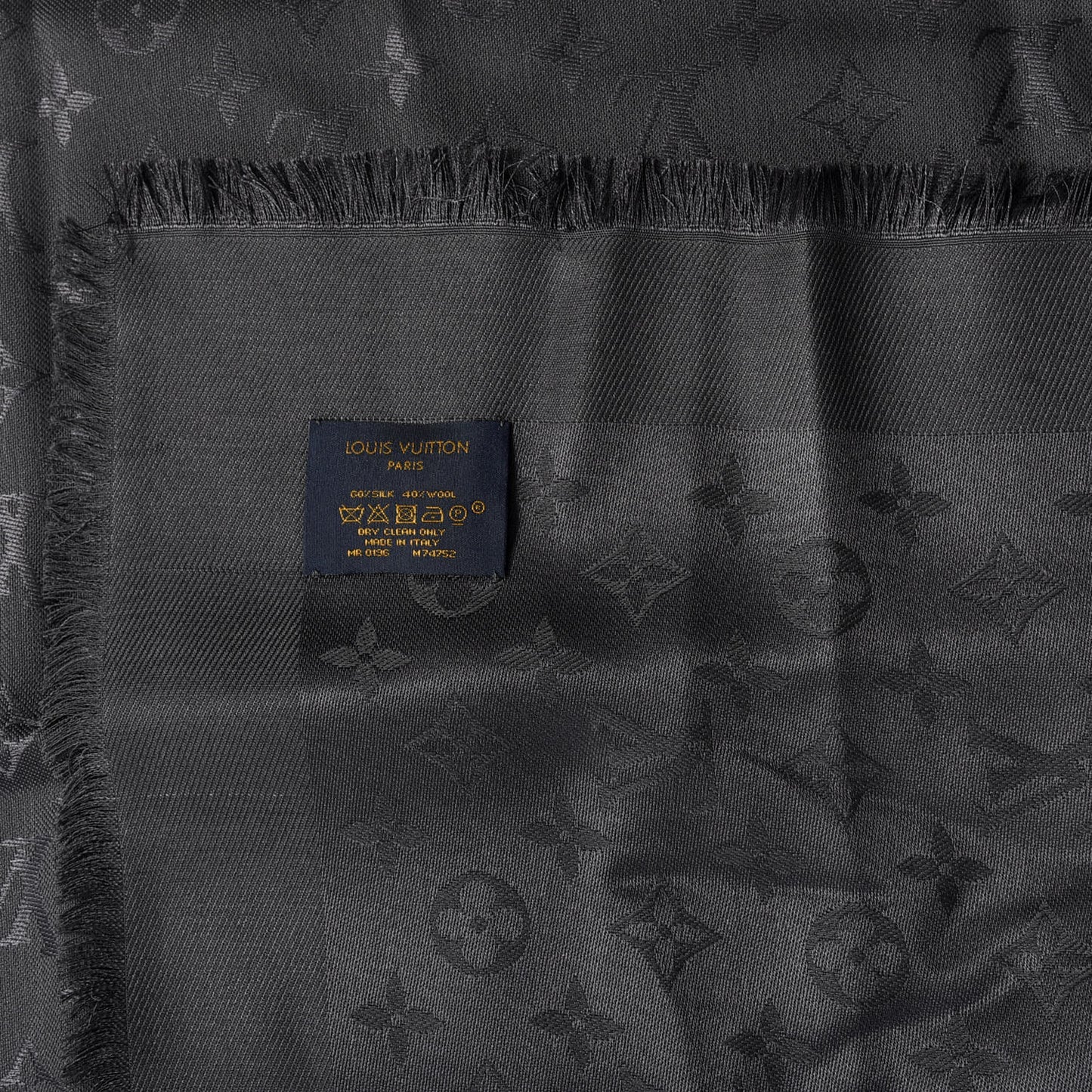 Silk Wool Monogram Shawl Charcoal Grey