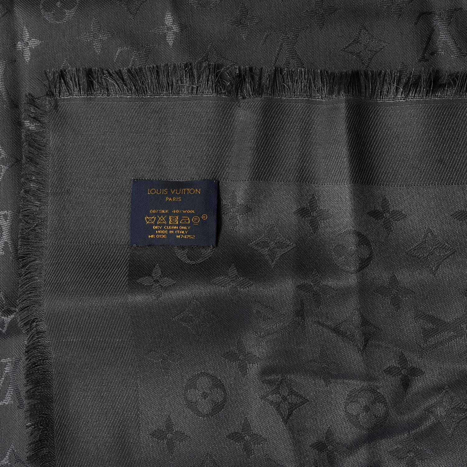 Louis Vuitton Silk Wool Monogram Shawl Charcoal Grey 3 of 3